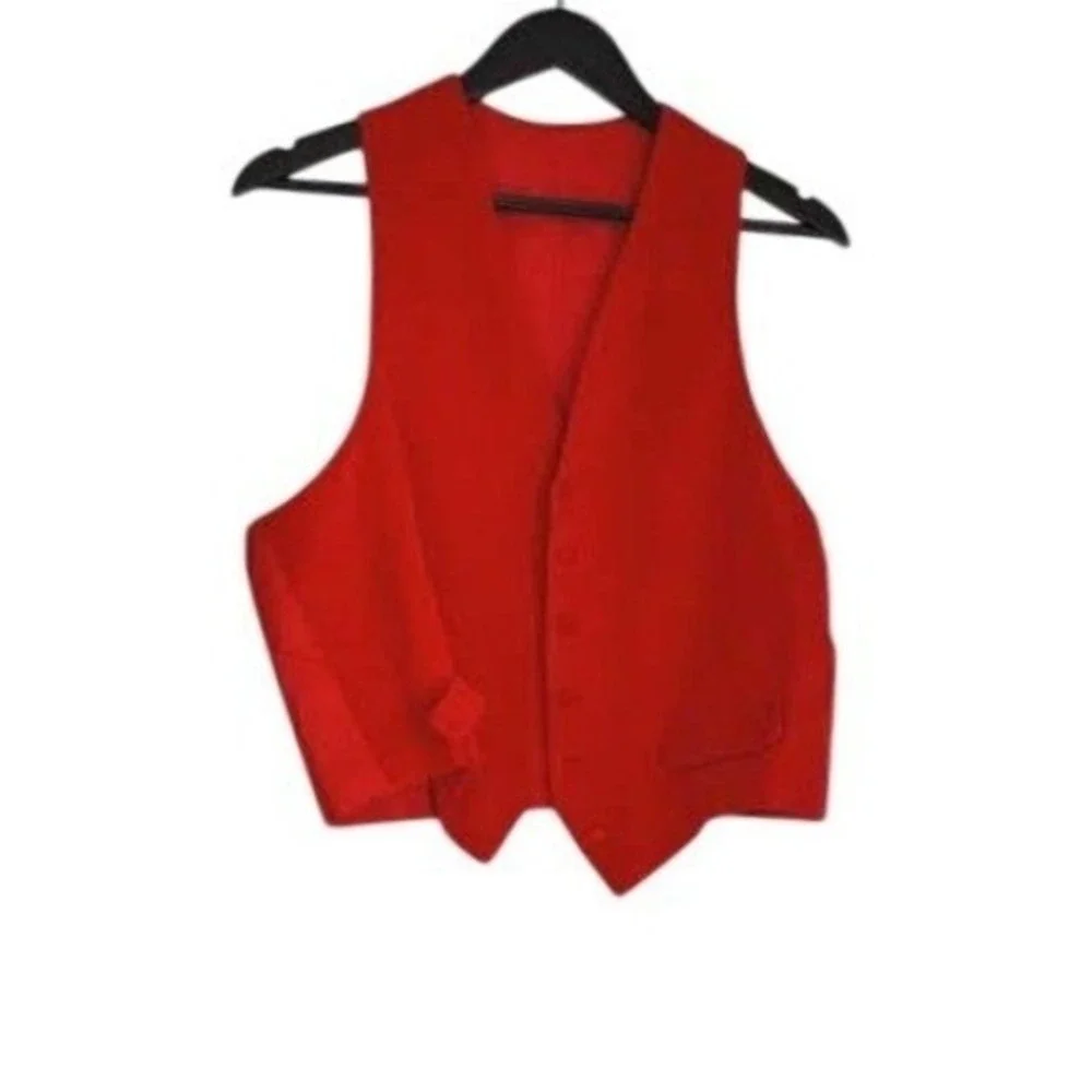 Y2K Red Velvet Button Front Statement Vest Sleeveless Top - Picture 1 of 5